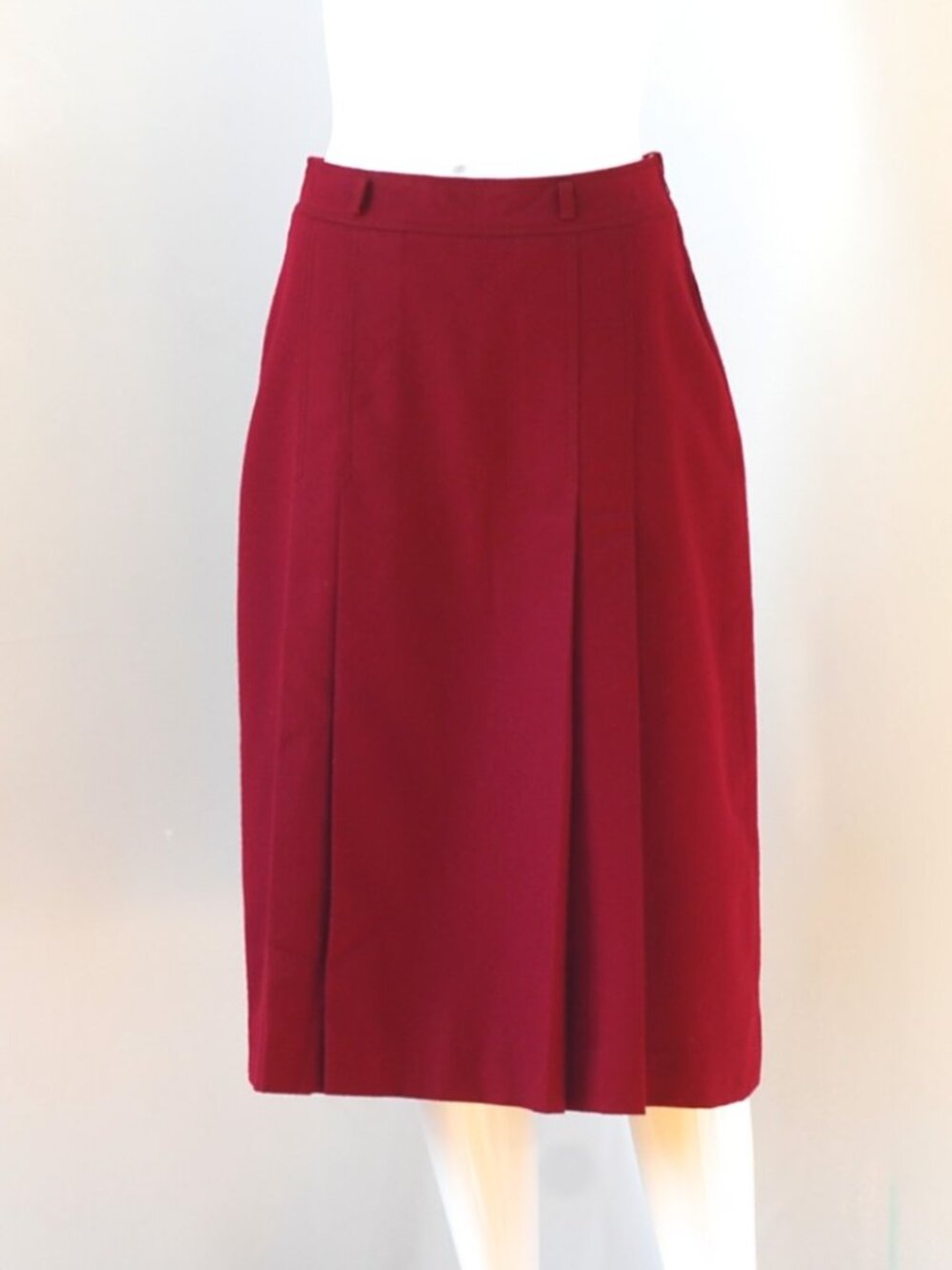 Delfina Paris Carmine Red 1970's Wool Skirt With Stitch Detail - France